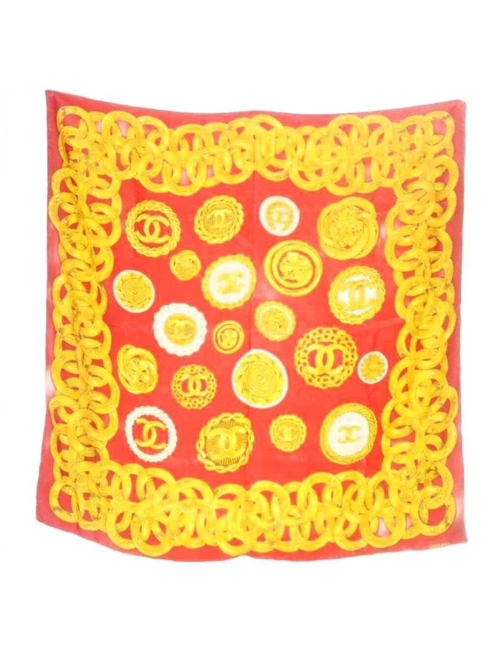 Chanel Scarf Logo CC Chain All Over Print Red